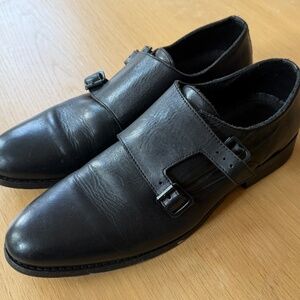 All Saints Hynes Monk Strap Shoes - Black Leather Size 11US